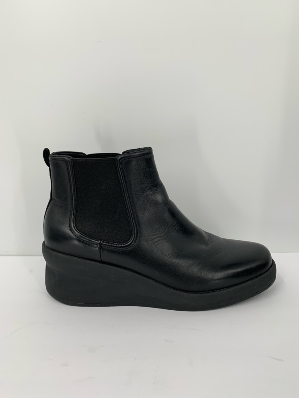 ABEO Passage Chelsea boots ankle black leather comfort wedge slip-on women 10